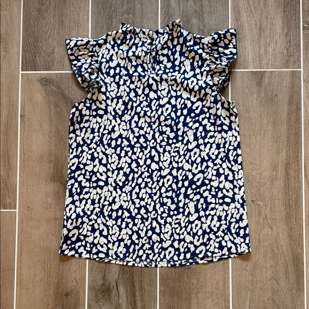 Blue and White Animal Print Blouse - Picture 4 of 5